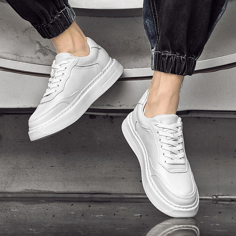 Men's White Thick-Soled Casual Sneakers